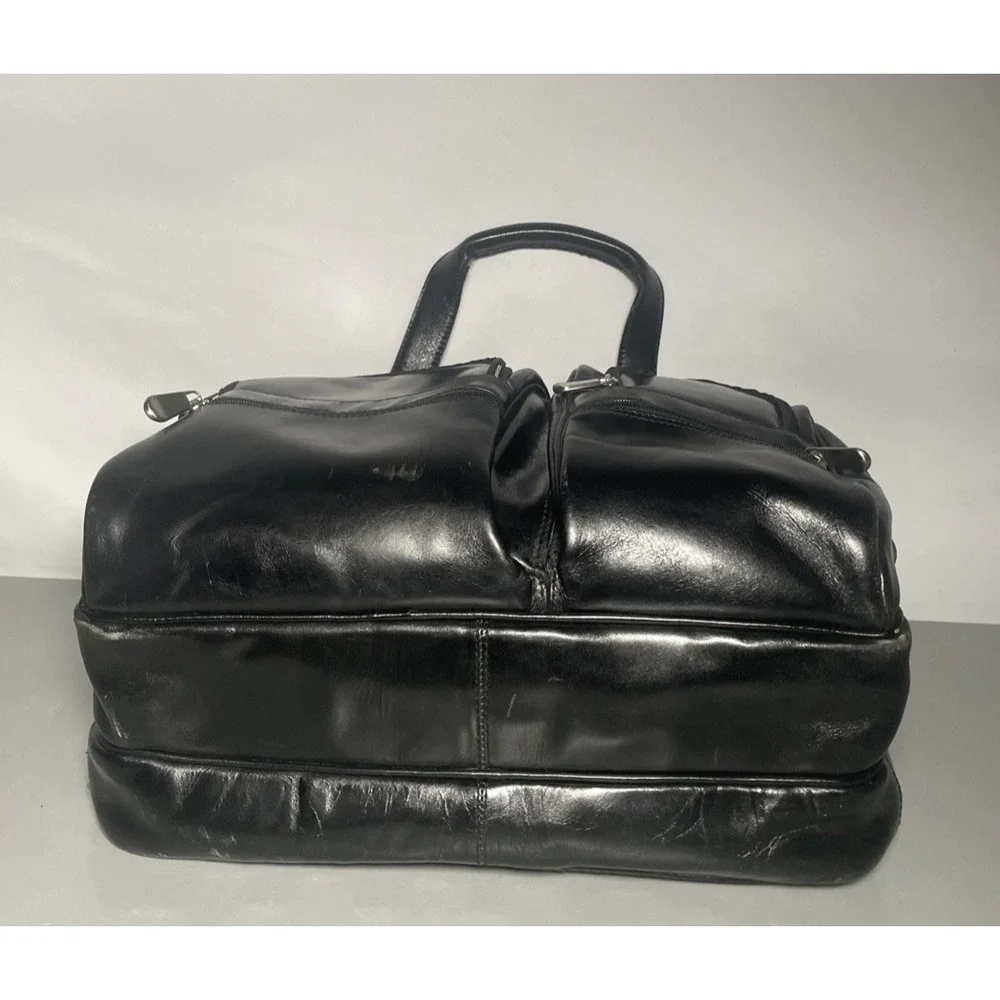 VINTAGE CANYON OUTBACK LEATHER GOODS BLACK LEATHER EXPANDABLE BRIEFCASE BAG